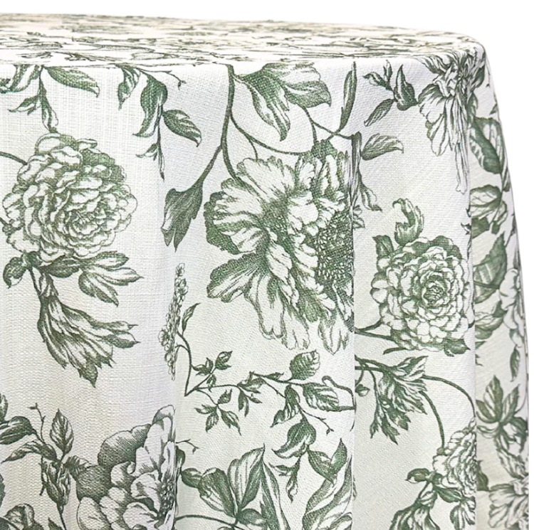 Table Drape -132" Round Green & White Floral