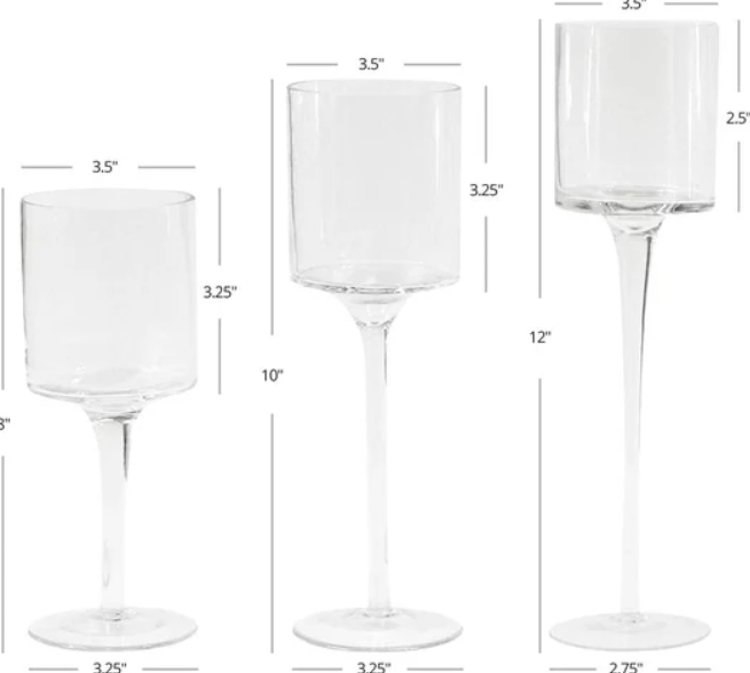 Long Stem Glass Candle Holder - Set of 3