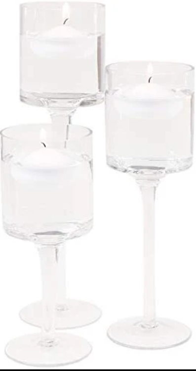 Long Stem Glass Candle Holder - Set of 3