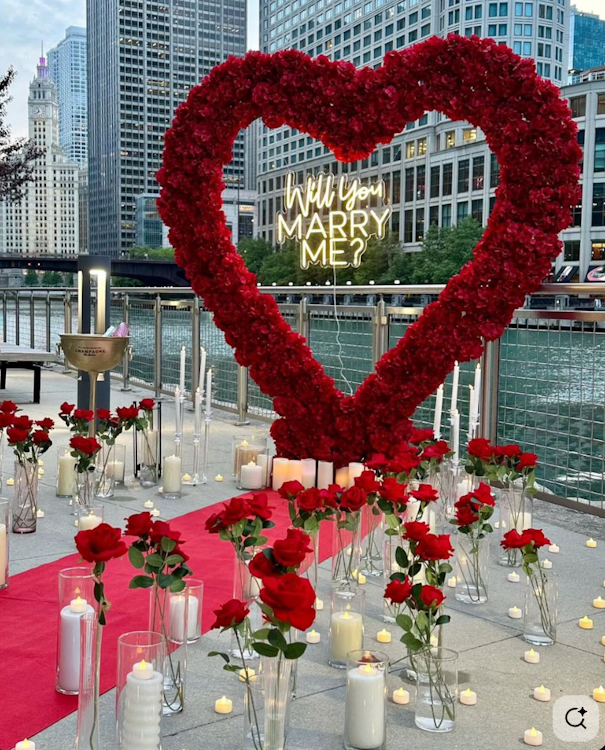 Heart with Red Flowers Backdrop