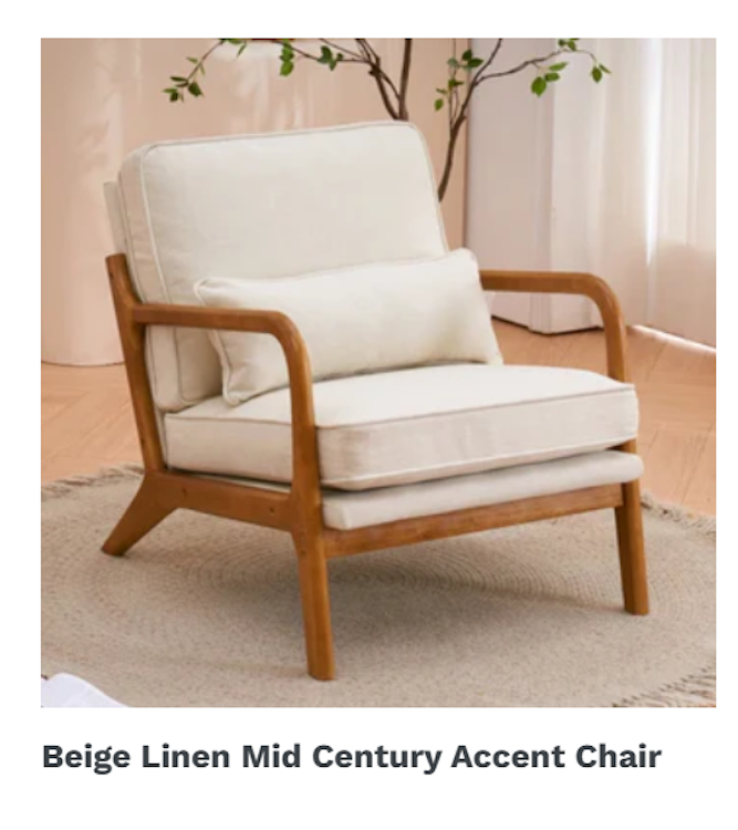 Beige Linen Mid Century Accent Chair