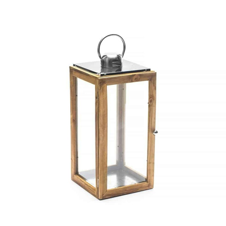 Wood Lantern with Silver Handle 24"