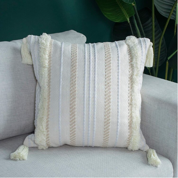 Beige Fringe Pillow