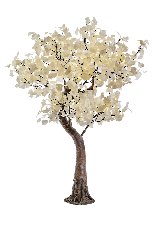 7 Feet Tall LED Tree, White Ginkgo Leafes