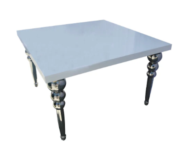 Hollywood Table White and Silver  4′