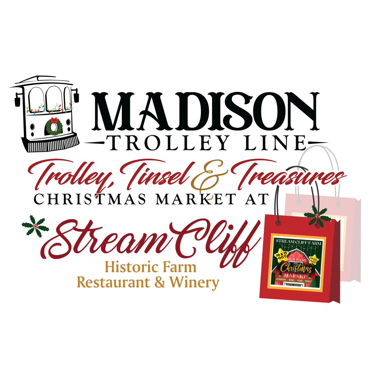 Trolley, Tinsel, and Treasures: Old Barn Christmas Market at Stream Cliff Farm, Restaurant & Winery on Oct 10, 2026