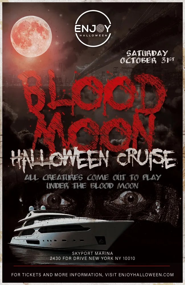 Blood Moon Halloween Party Cruise aboard the Jewel Yacht NYC at Cabana Yacht (Skyport Marina) on Oct 31, 2026