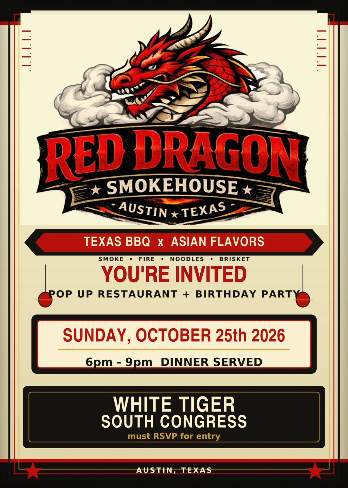 Red Dragon Smokehouse Private Tasting at White Tiger on Oct 25, 2026