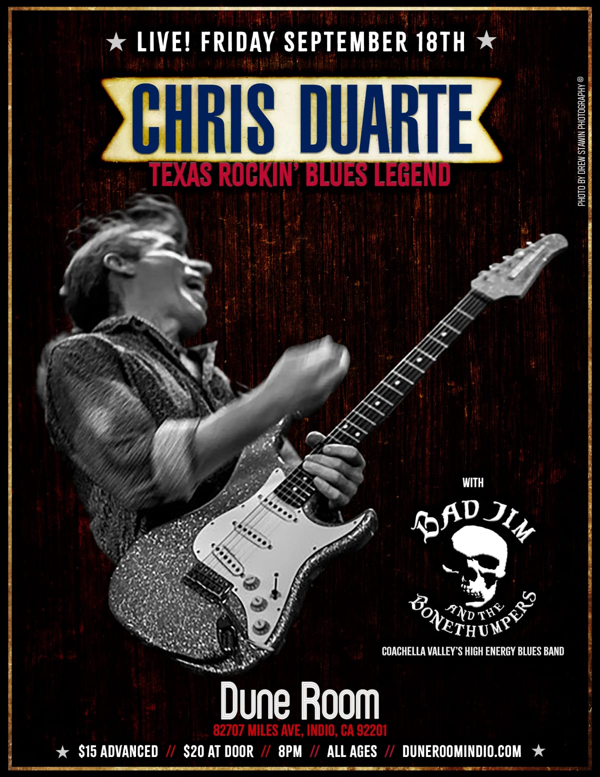 Chris Duarte w/ Bad Jim & The Bonethumpers at Dune Room on Sep 18, 2026