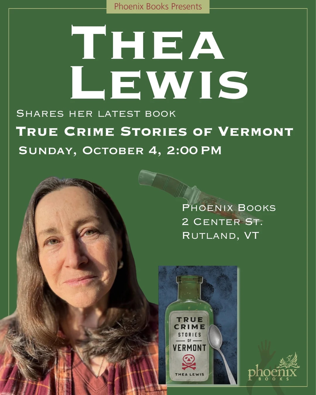 Thea Lewis in Rutland | True Crime Stories of Vermont at Phoenix Books Rutland on Oct 4, 2026