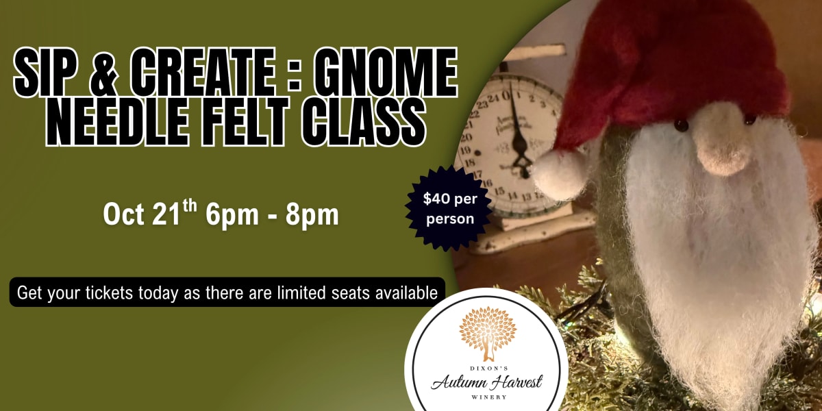 Sip & Create: Gnome Felt Needle Class at Dixon's Autumn Harvest Winery on Oct 21, 2026
