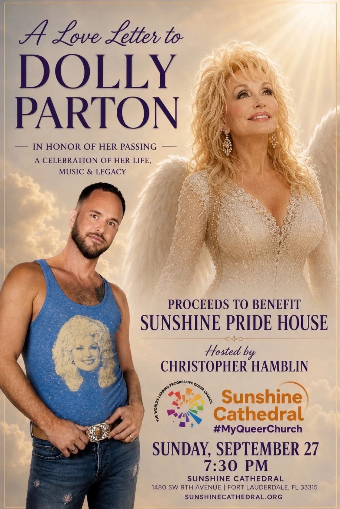 Christopher Hamblin presents “A Love Letter to Dolly Parton" at Sunshine Cathedral Center for the Performing Arts at…