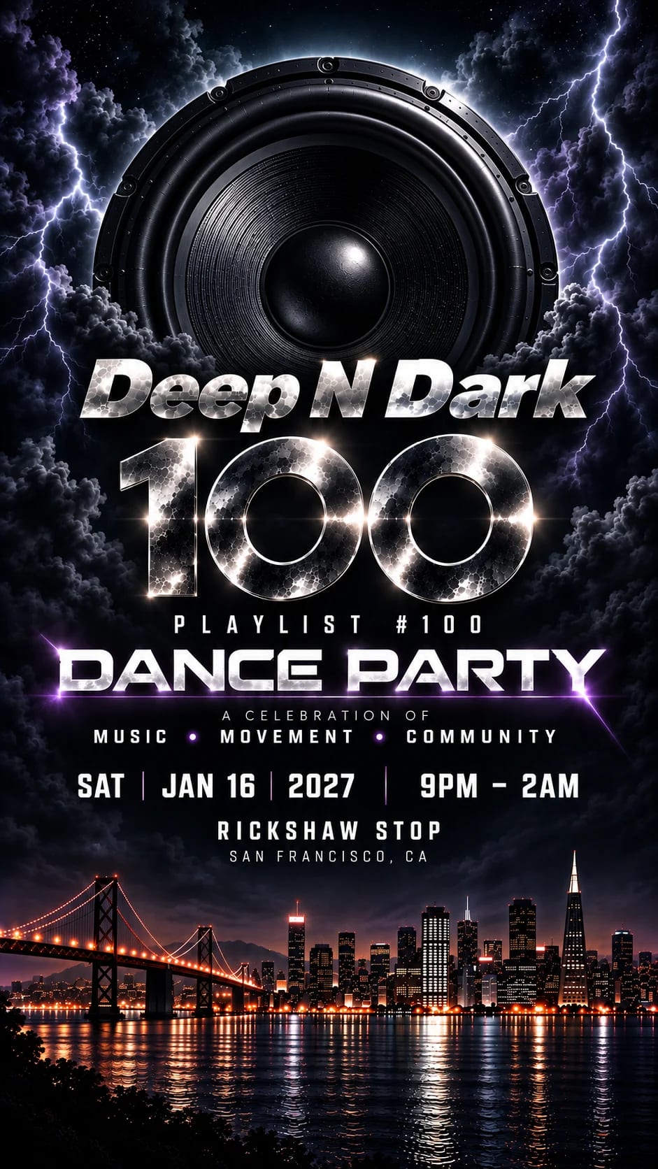 Deep N Dark 100 | Underground House & Techno | January 2027 at Rickshaw Stop on Jan 16, 2027