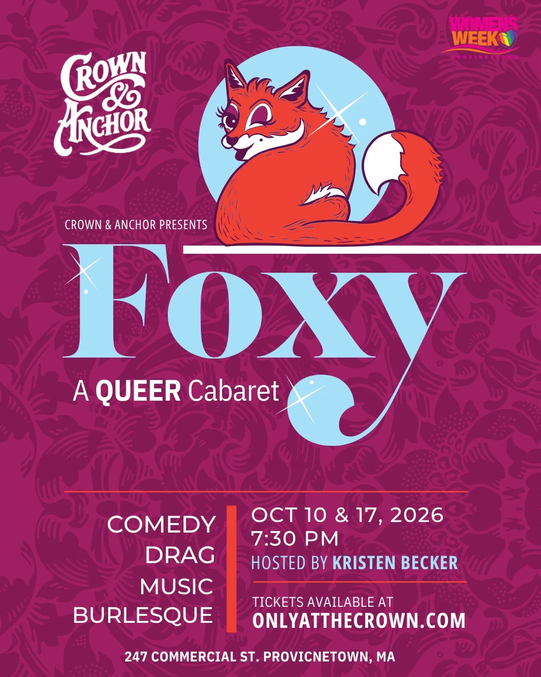 FOXY: A Queer Cabaret - WOMEN'S WEEK OCT 17 at The Crown & Anchor on Oct 17, 2026