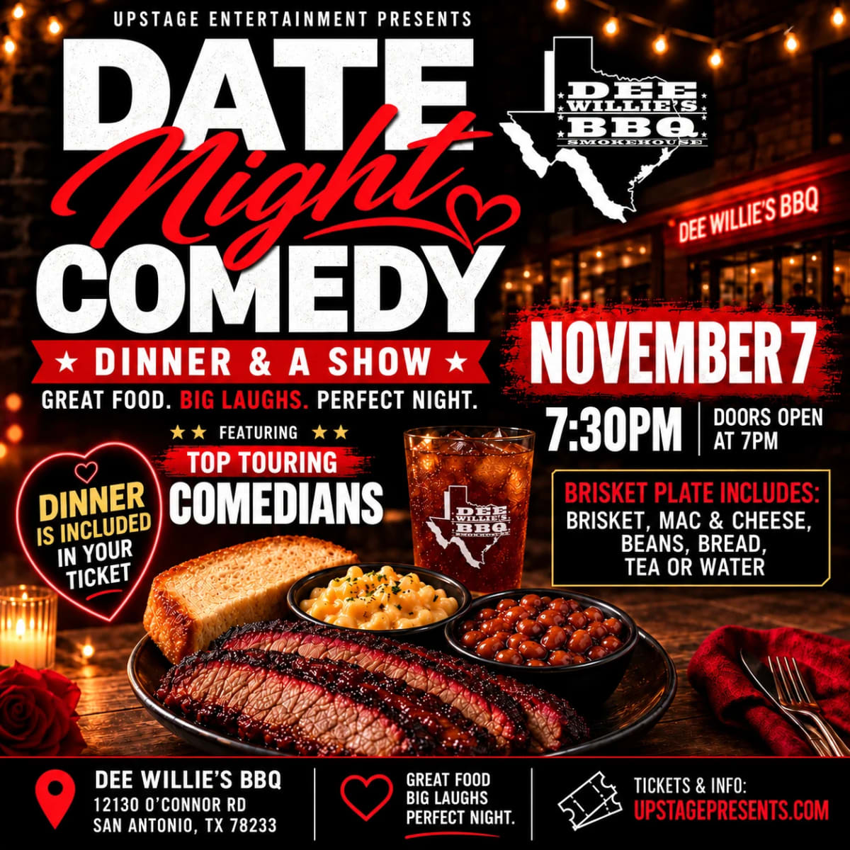 Date Night Comedy — Dinner & A Show at DeeWillie's BBQ on Nov 7, 2026
