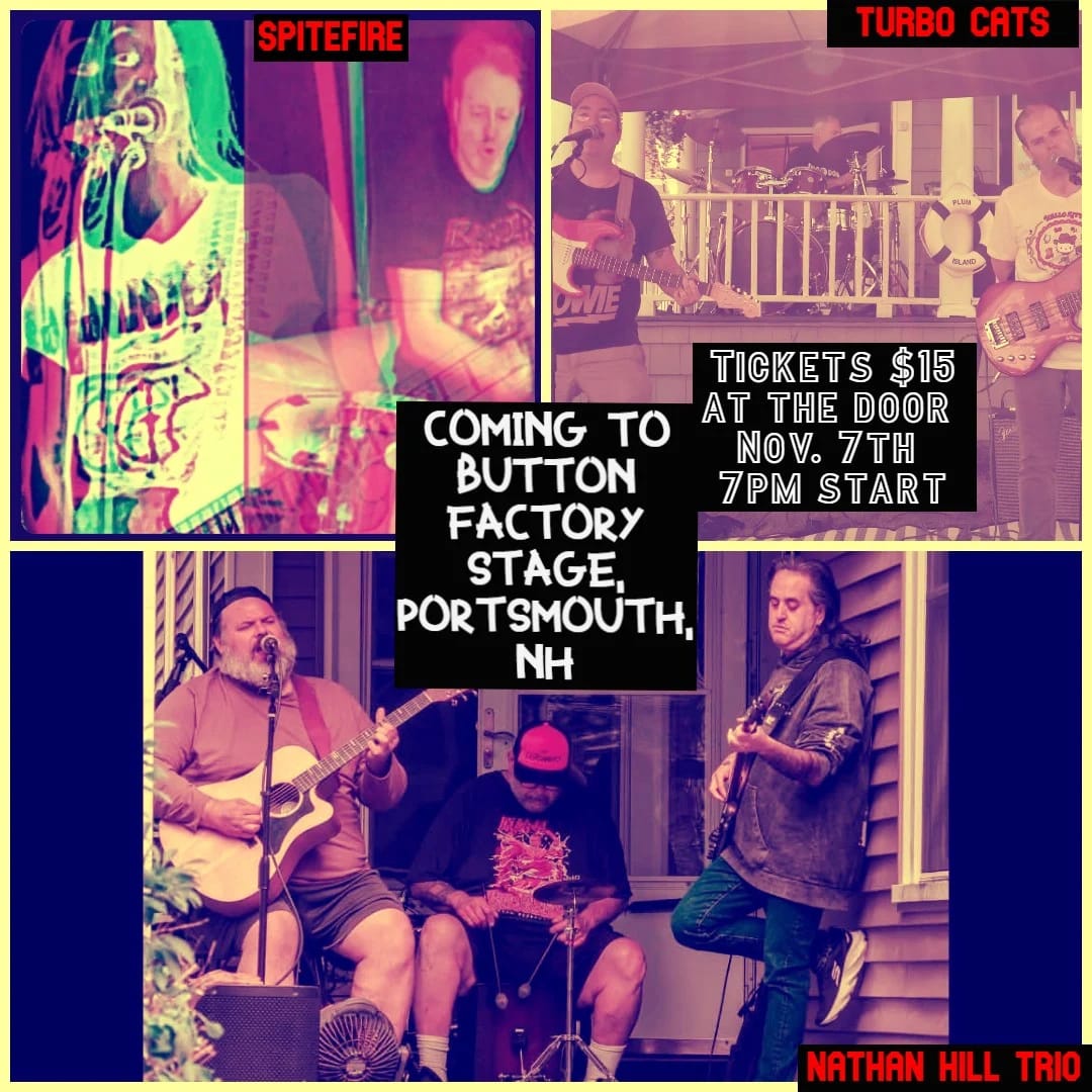 Turbo Cats, Spitefire, and Nathan Hill Trio at Button Factory Stage on Nov 7, 2026
