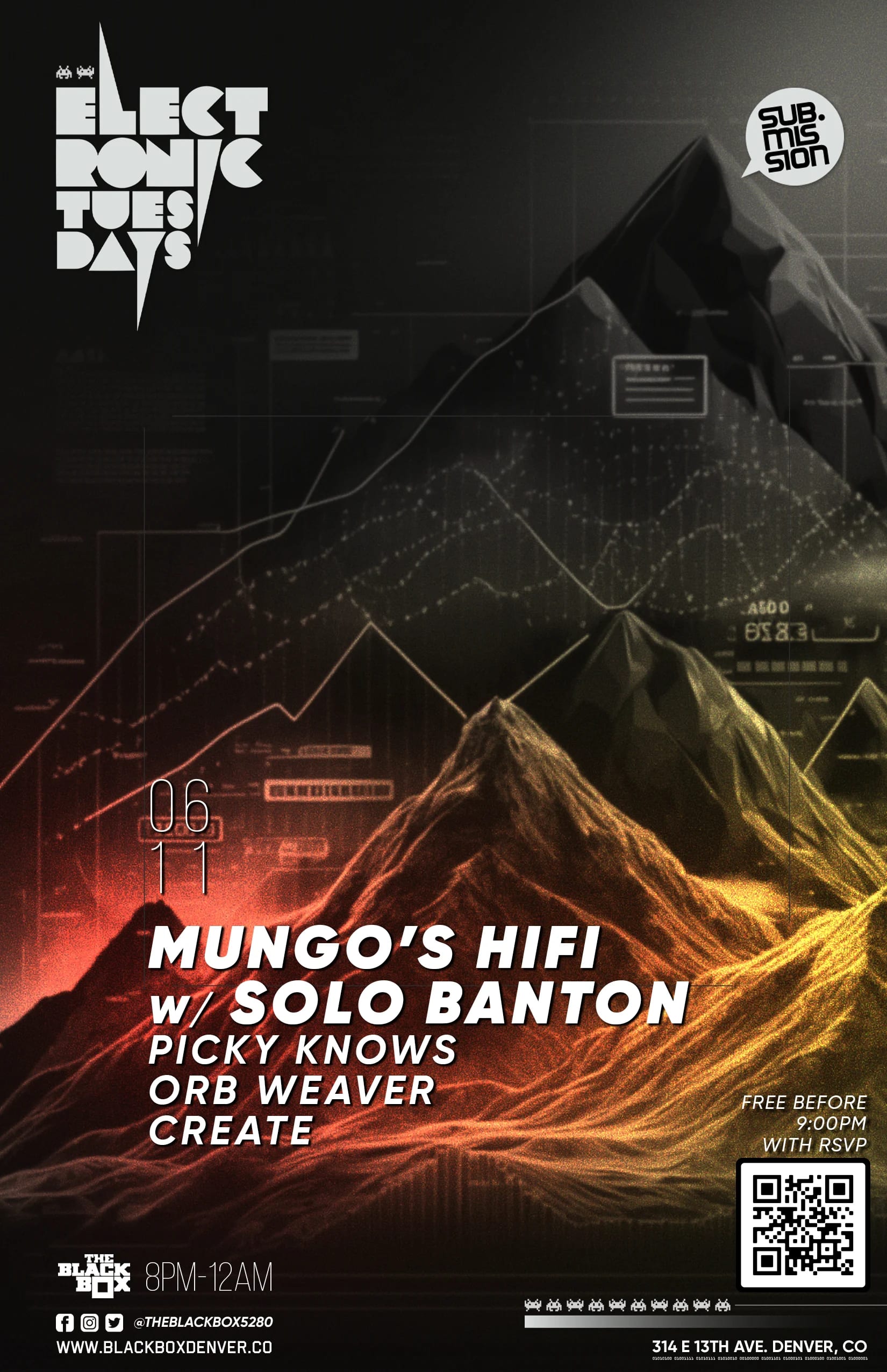 Sub.mission Electronic Tuesdays: Mungo's HiFi + Solo Banton w/ Picky Knows, Orbweaver, Create