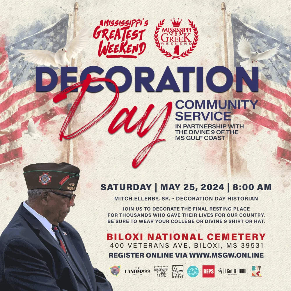 Mississippi Greatest Weekend and Mississippi Greek Weekend present Decoration Day 2024 at the Biloxi National Cemetery