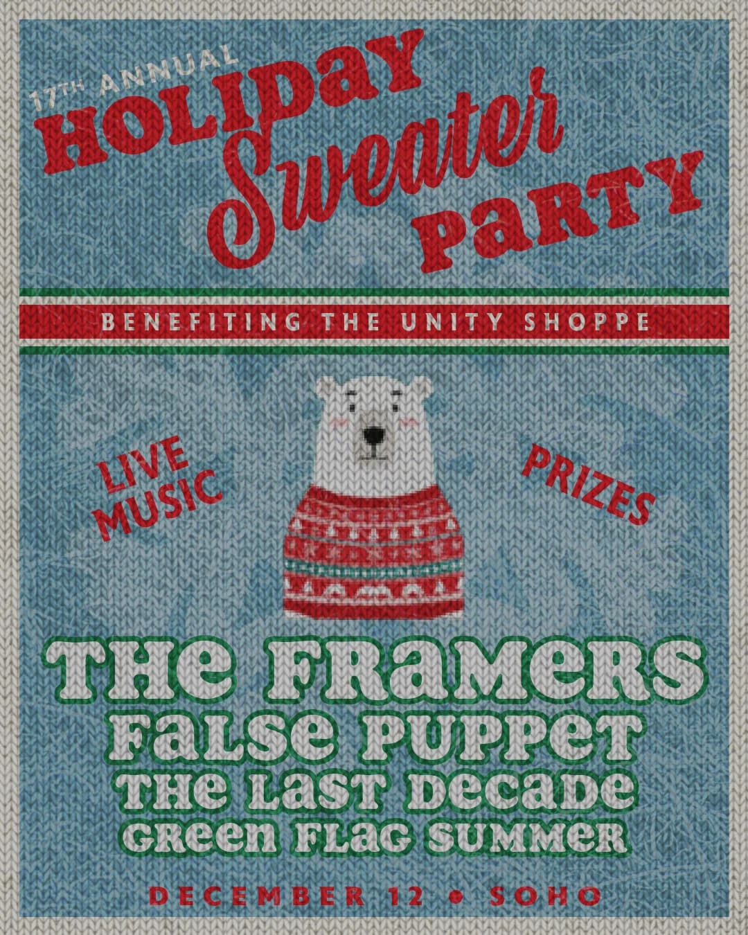 SOhO's Annual Holiday Sweater Party with The Framers, False Puppet, The Last Decade, Green Flag Summer, and DJ Darla Bea!