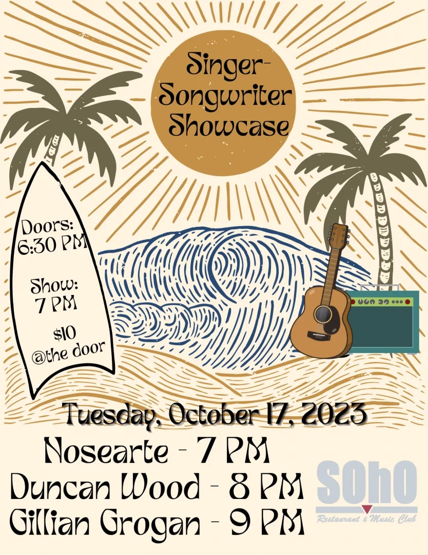 Singer Songwriter Showcase: Nosearte, Duncan Wood, Gillian Grogan