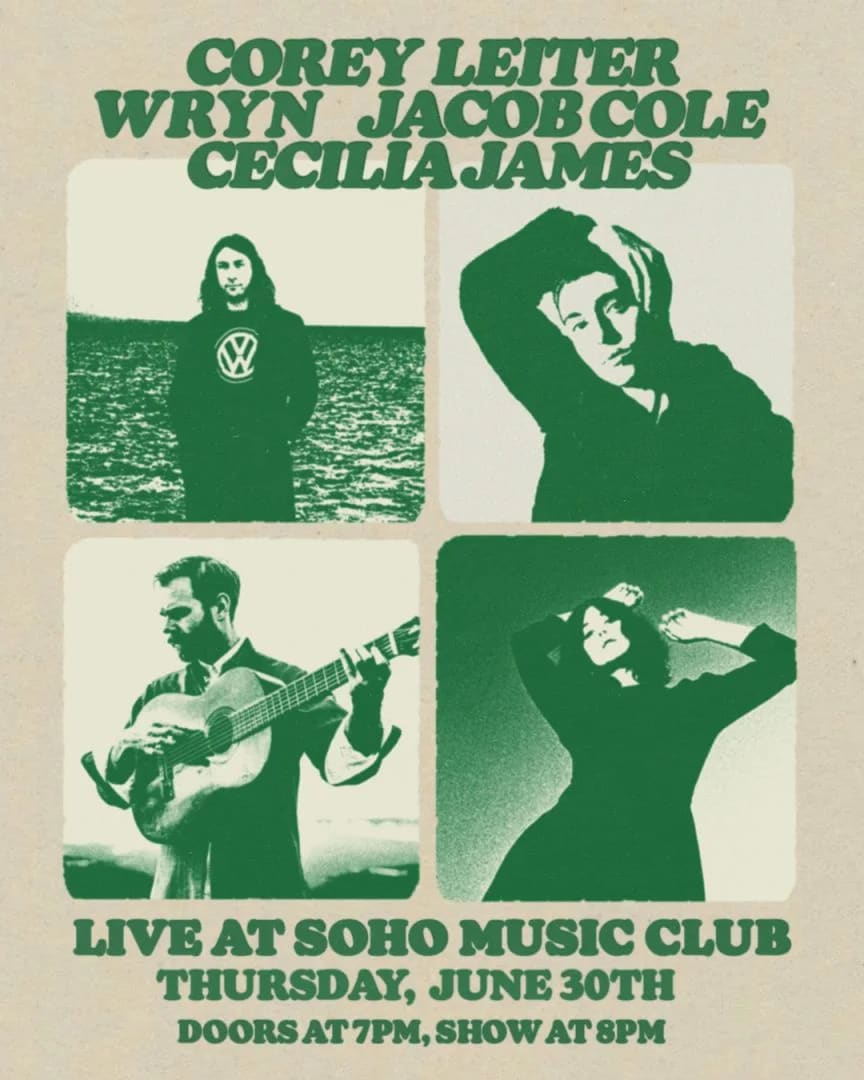 Indie Folk Rock Night: WRYN, Corey Leiter, Cecilia James, & Jacob Cole