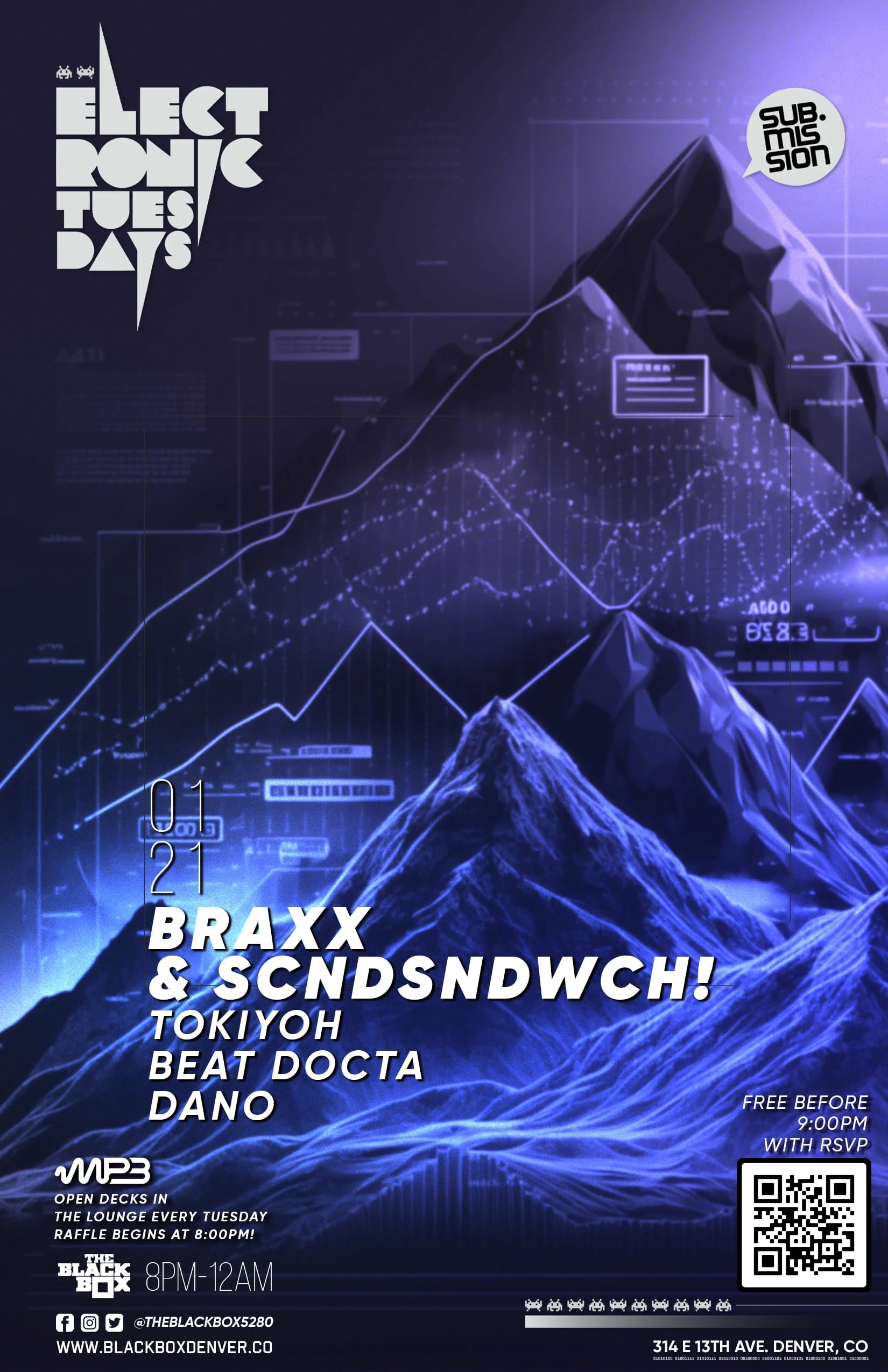 Sub.mission Electronic Tuesdays: Braxx & SCNDSNDWCH! w/ Tokiyoh, Beat Docta, Dano + Open Decks sponsored by MP3 Magazine