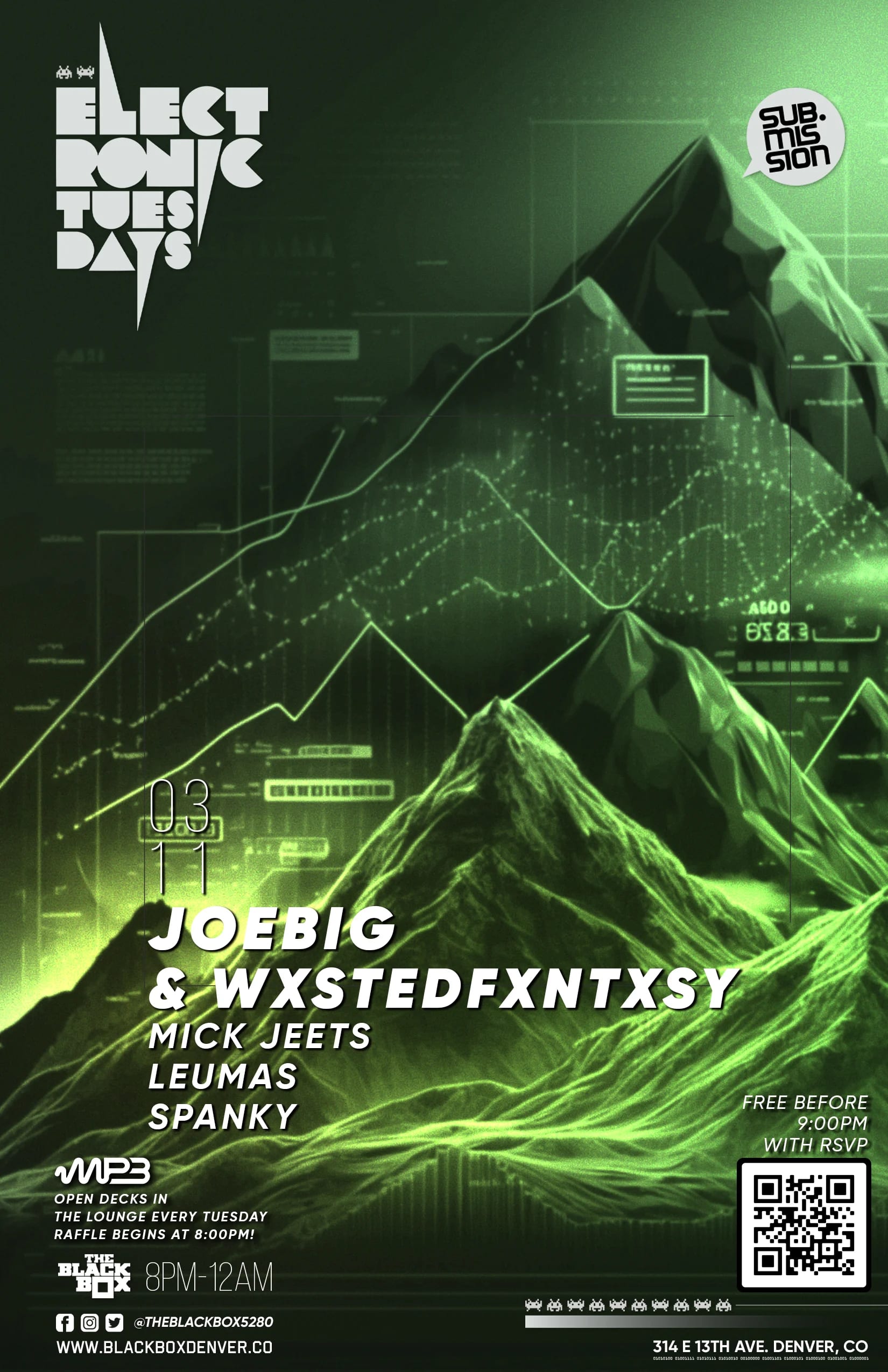 Sub.mission Electronic Tuesdays: JoeBig & WxstedFxntxsy w/ Mick Jeets, Leumas, Spanky