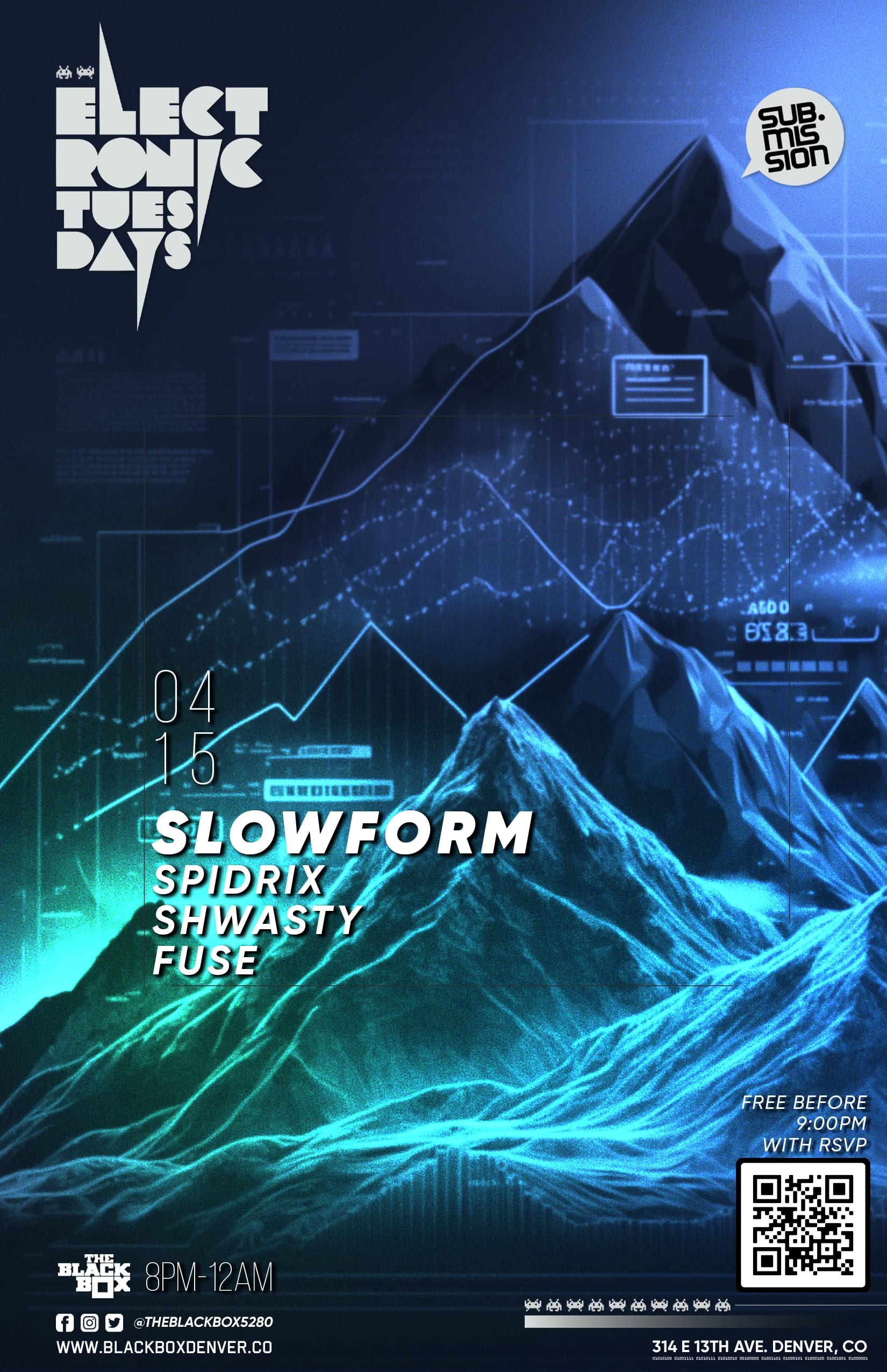 Sub.mission Electronic Tuesdays: Slowform w/ Spidrix, Shwasty, Fuse