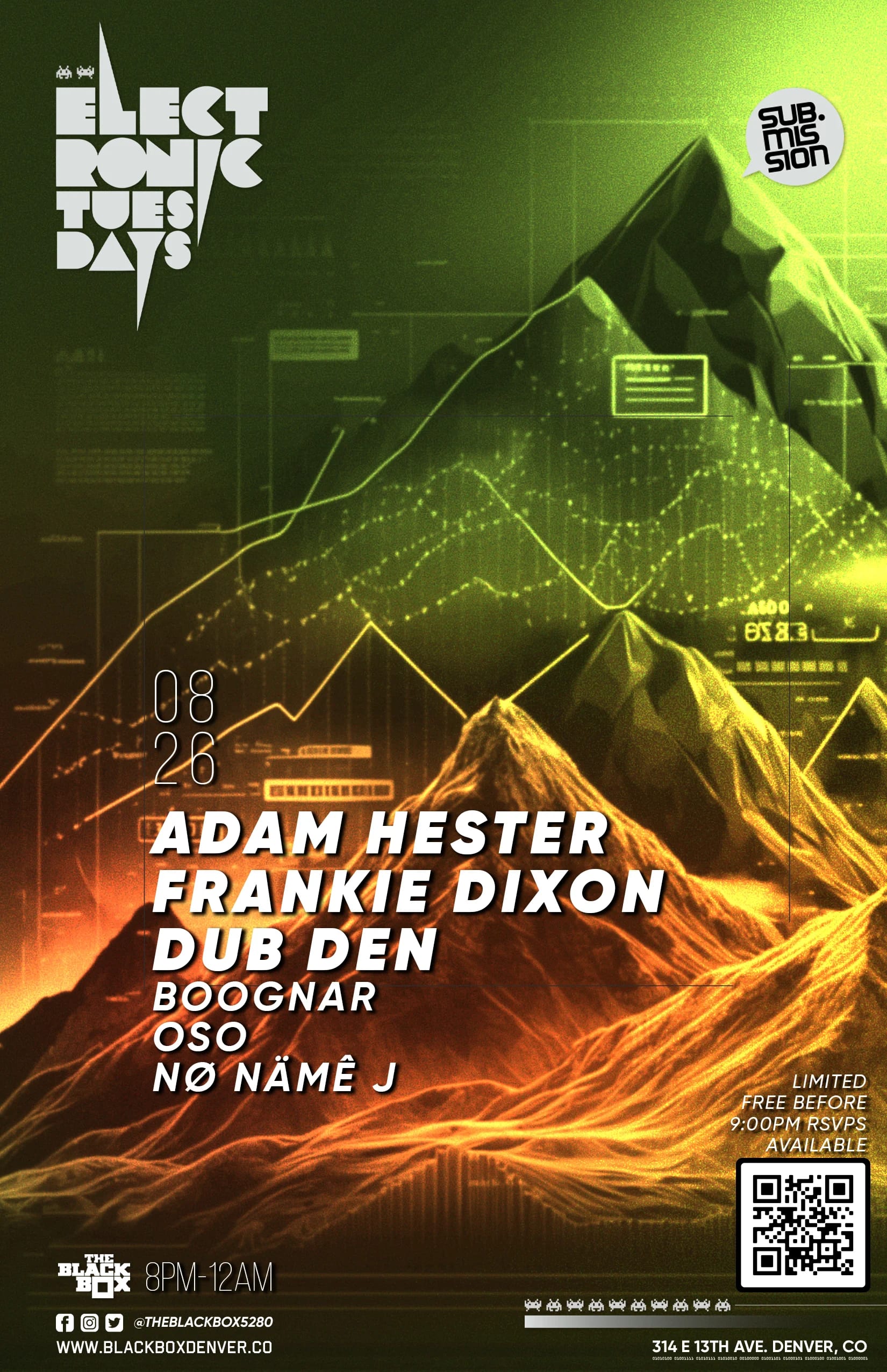 Sub.mission Electronic Tuesdays: Adam Hester, Frankie Dixon, Dub Den. Weekly DJ Battle - Boognar, Oso, Nø Nämê J