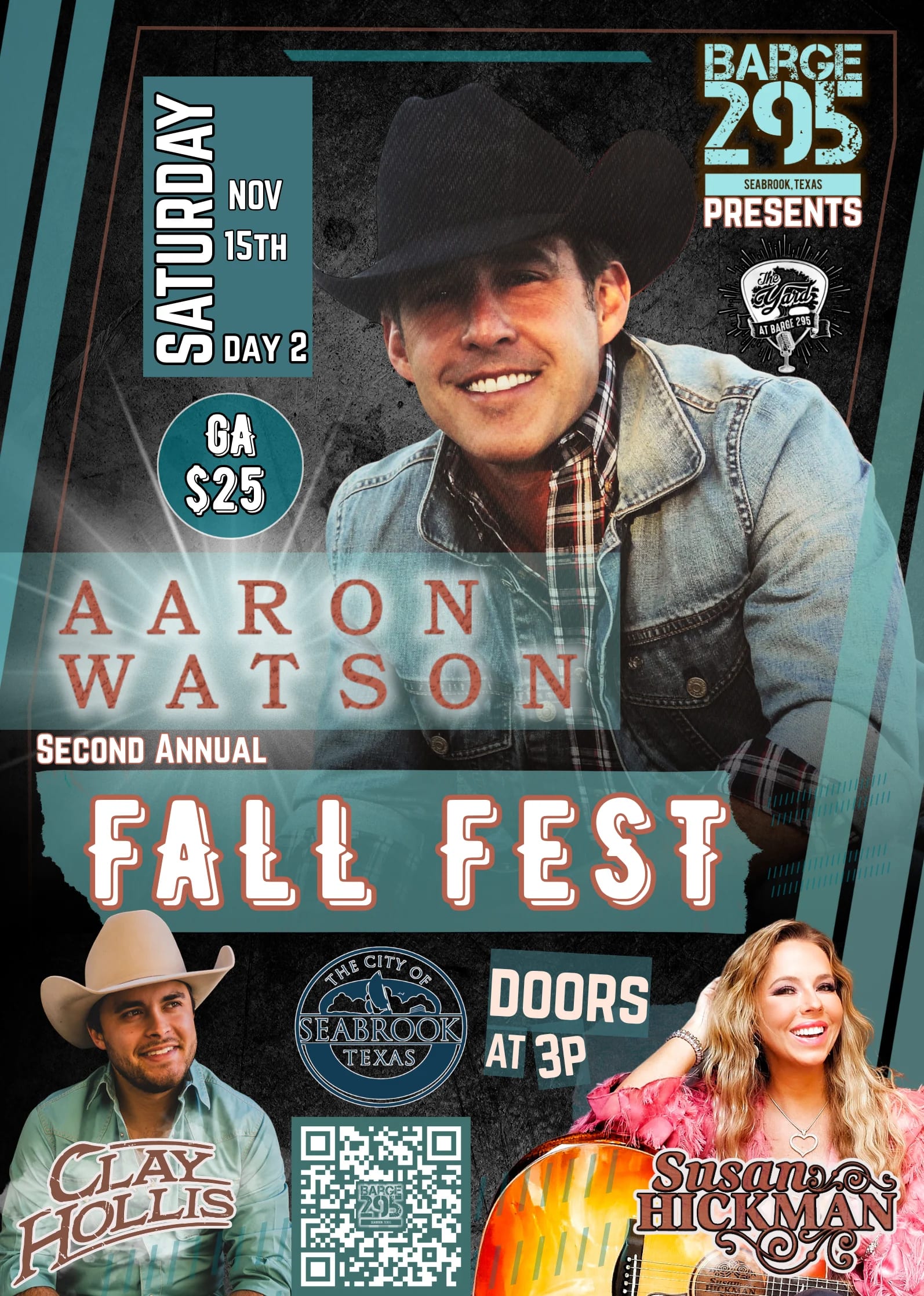 Aaron Watson w Susan Hickman & Clay Hollis at BARGE 295 - 2nd Annual FALL FEST Day 2