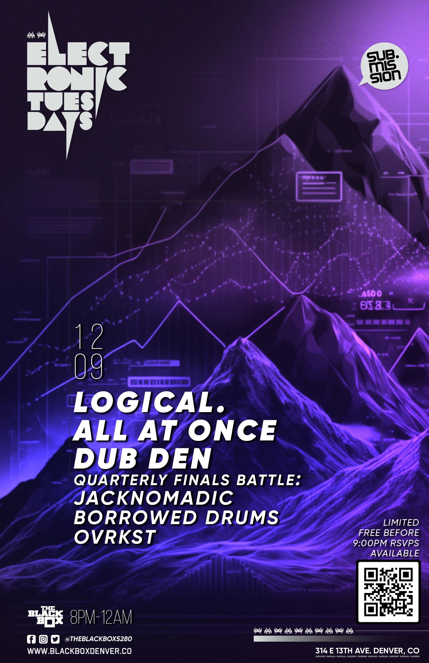 Sub.mission Electronic Tuesdays: Logical., All At Once, Dub Den. Quarterly Finals Battle - JackNomadic, Borrowed Drums, Ovrkst