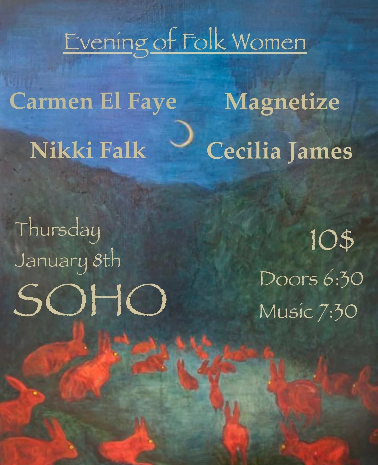 An Evening of Folk Women with Carmen el Faye, Magnetize, Nikki Falk, and Cecilia James