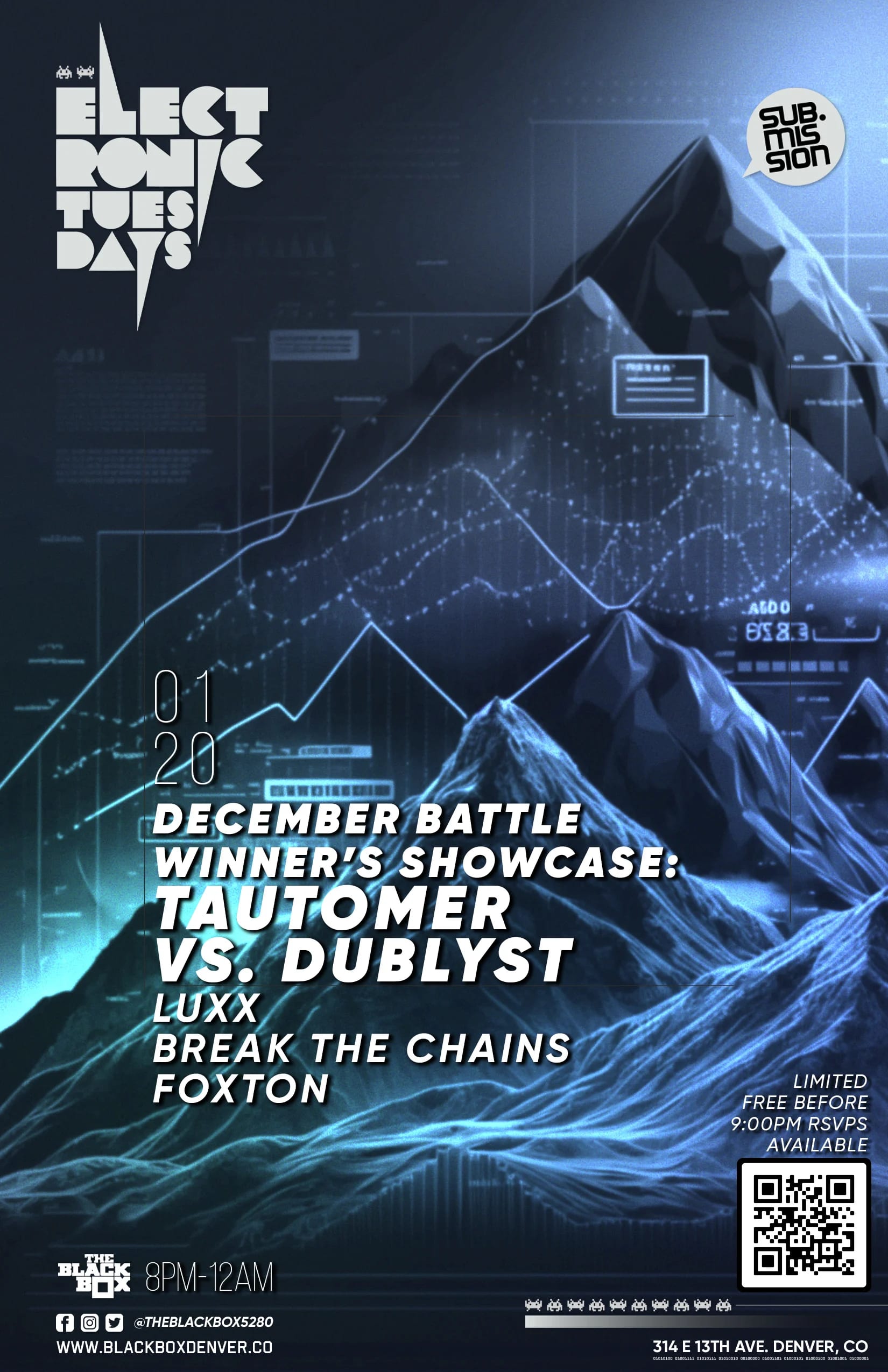 Sub.mission Electronic Tuesdays: December Winner's Showcase - Tautomer vs. Dublyst. Weekly DJ Battle - Luxx, Break The Chains, Foxton