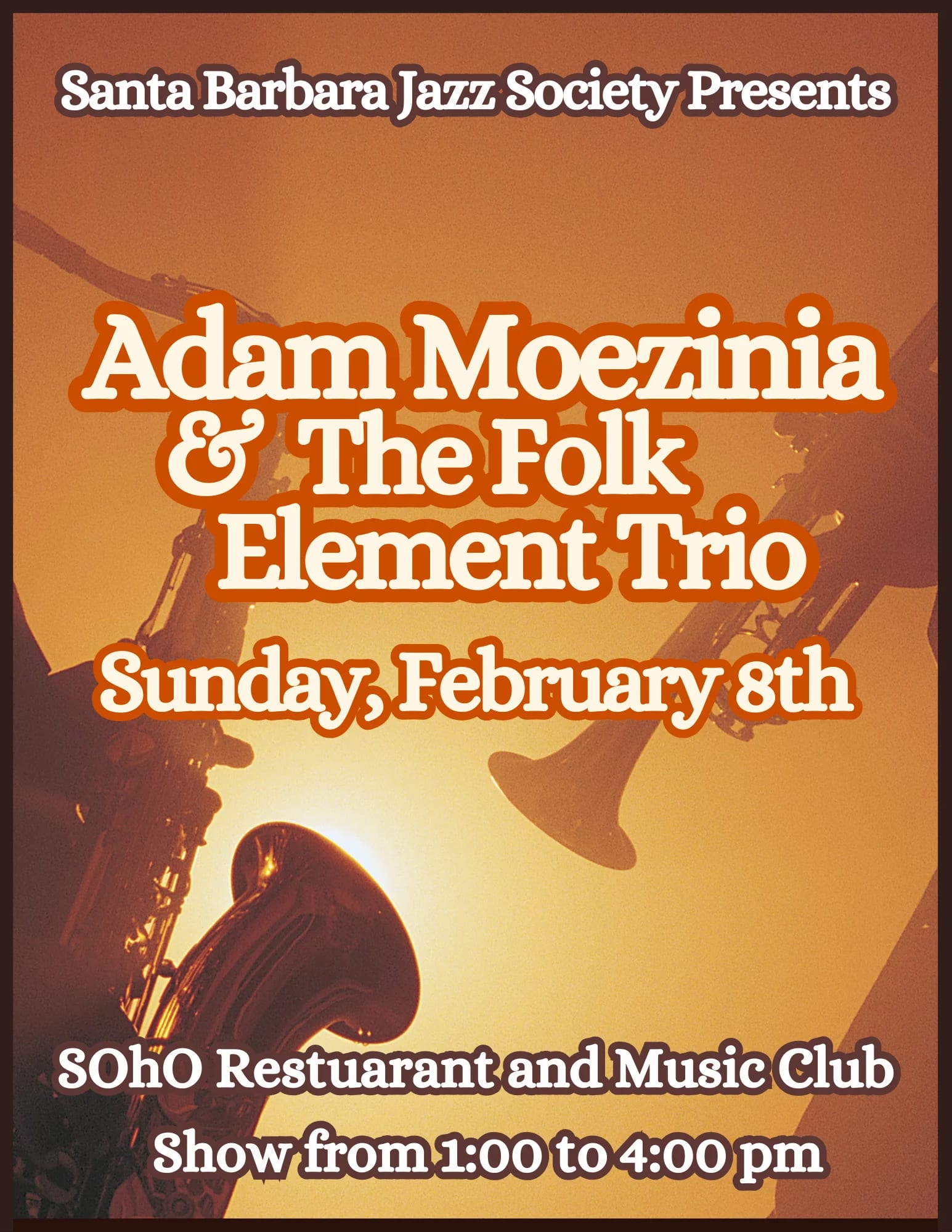 Santa Barbara Jazz Society presents: Adam Moezinia & The Folk Element Trio
