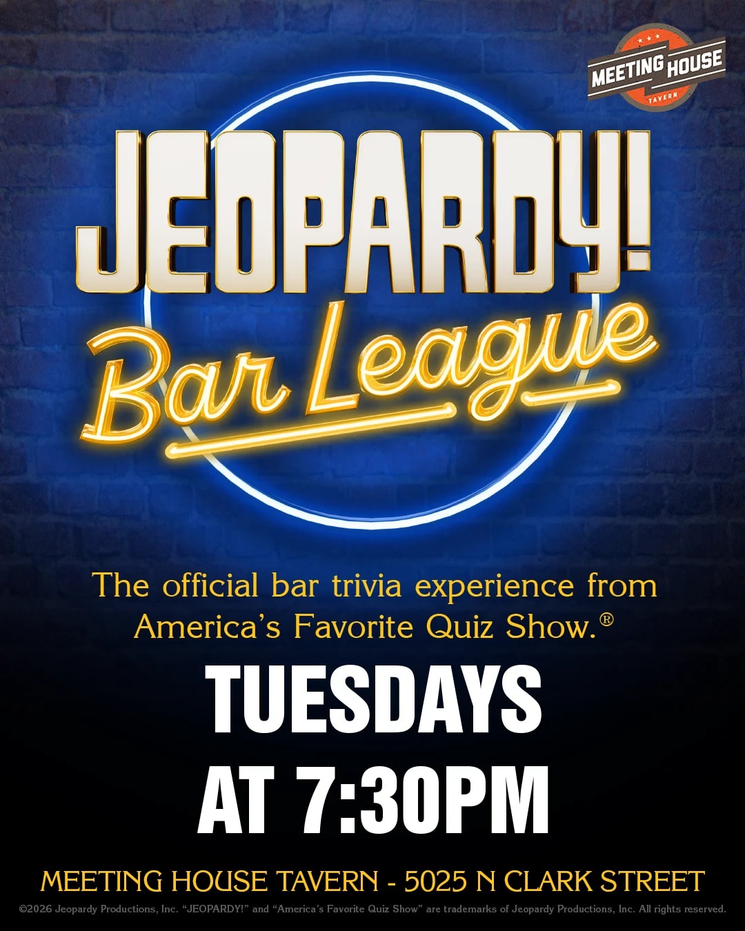 JEOPARDY! Bar League Trivia Night at Meeting House Tavern | Tuesdays 7:30PM