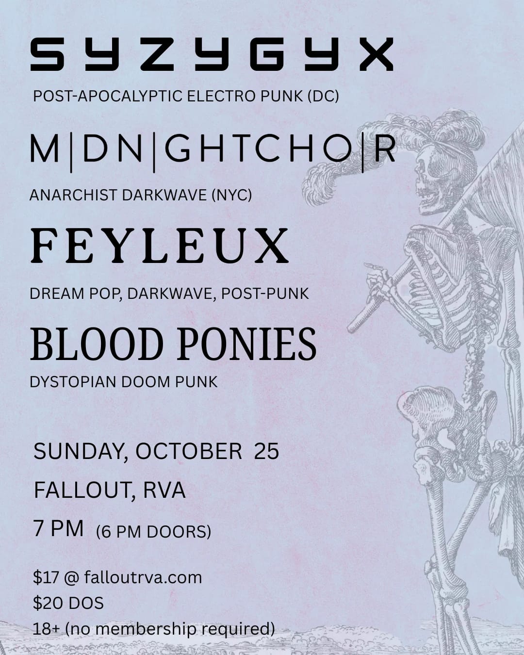 SYZYGYX, Midnight Choir, Feyleux & Blood Ponies