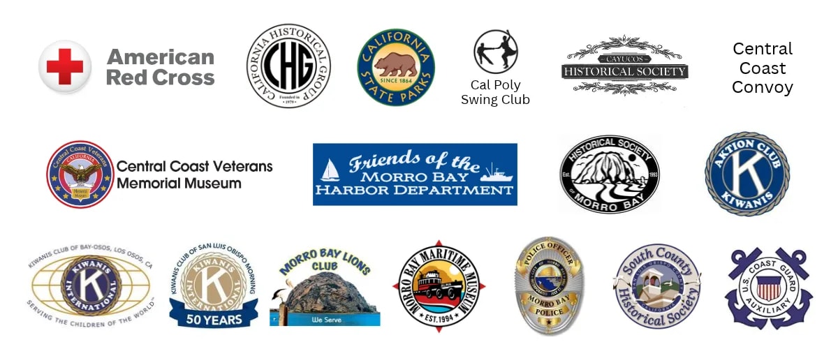 Logos of our participating nonprofits inlcuding: Step back into the 1940s and celebrate a milestone in Central Coast history! The California Central Coast Chapter of the Military Officers Association of America (MOAA) invites the public to the 85th Anniversary of the Morro Bay Navy Base Sock Hop & Living History Fair on Saturday, November 7, from 1:00 PM to 4:00 PM at the Morro Bay Veterans Hall (209 Surf Street).  This interactive event honors the deep military heritage of the region, commemorating the 1941 establishment of the Morro Bay Naval Amphibious Training Base, where tens of thousands of troops prepared for D-Day and Pacific Island invasions.  Event Highlights Include: World War II Living History Reenactors: Interact with passionate historical interpreters dressed in period-accurate 1941&ndash;1945 attire. Historic Military Vehicles: Get an up-close look at vintage vehicles from the era. Live Swing Band & Dancers: Kick up your heels at the 1940s-style Sock Hop featuring authentic swing music and live dance performances. Historical Exhibits & Displays: Explore regional WWII history through curated displays hosted by local museums, historical societies, government agencies, and civic organizations.  Come enjoy an afternoon filled with music, nostalgia, community connection, coffee, and conversation as we honor our nation's military legacy. When: Saturday, November 7, 2026 | 1:00 PM &ndash; 4:00 PM  Where: Morro Bay Veterans Hall, 209 Surf Street, Morro Bay, CA  Admission: Free & Open to the Community  Socials:  Step Back to 1941 at the Morro Bay Navy Base 85th Anniversary Sock Hop!  Join the California Central Coast Chapter of the Military Officers Association of America (MOAA) for an afternoon of living history and swing music! &bull;	Saturday, November 7 &bull;	1:00 PM &ndash; 4:00 PM  &bull;	Morro Bay Veterans Hall | 209 Surf Street &bull;	Free Admission What to Expect: &bull;	Live 1940s Swing Band & Swing Dancers &bull;	WWII Living History Reenactors & Vintage Vehicles  &bull;	Interactive Displays by Local Museums, Historical Societies & Civic Groups  &bull;	Community conversation and family fun! Mark your calendars and come celebrate our Central Coast military legacy with us!  Movie Fundraiser Screening: Steven Spielberg&rsquo;s 1941 Hosted by the California Central Coast Chapter of the Military Officers Association of America (MOAA) Join the California Central Coast Chapter of MOAA for a special movie fundraiser screening of Steven Spielberg&rsquo;s classic 1979 war comedy, 1941, at the historic Bay Theatre in downtown Morro Bay! Co-written by Robert Zemeckis and Bob Gale, this star-studded comedy parodies the real-life post-Pearl Harbor panic in Southern California. The iconic ensemble cast features Dan Aykroyd, Ned Beatty, John Belushi, John Candy, Christopher Lee, Tim Matheson, Toshiro Mifune, Robert Stack, Nancy Allen, and Mickey Rourke in his feature film debut. Come out for an evening of classic cinema, community, and laughs&mdash;all while supporting the programs and community efforts of our local MOAA chapter. Event Details Date: Monday, November 16, 2026 Location: Bay Theatre, 464 Morro Bay Blvd, Morro Bay, CA Ticket Options & Schedule VIP Experience ($25): 4:30 PM &ndash; Early Admission & Exclusive Wine and Cheese Social Includes premium event access and light refreshments prior to showtime. General Admission ($15): 5:00 PM &ndash; Doors Open / General Admission Entry 5:30 PM &ndash; Movie Begins  American Red Cross California Historical Group, Historical reenactors California State Parks Department Cal Poly Swing Dance Club  Cayucos Historical Society Central Coast Convoy Central Coast Veterans Memorial Museum Friends of the Morro Bay Harbor Department Historical Society of Morro Bay Kiwanis clubs: Early Morning San Luis Obispo, and Bay Osos in support of Aktion Club.  Lions Club of Morro Bay Morro Bay Police Department  South County Historical Society US Coast Guard Auxiliary 