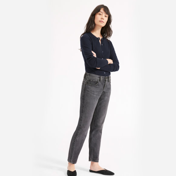 A 5'10" model is wearing a size S The Cashmere Crew Cardigan in
