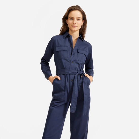 navy blue utility jumpsuit