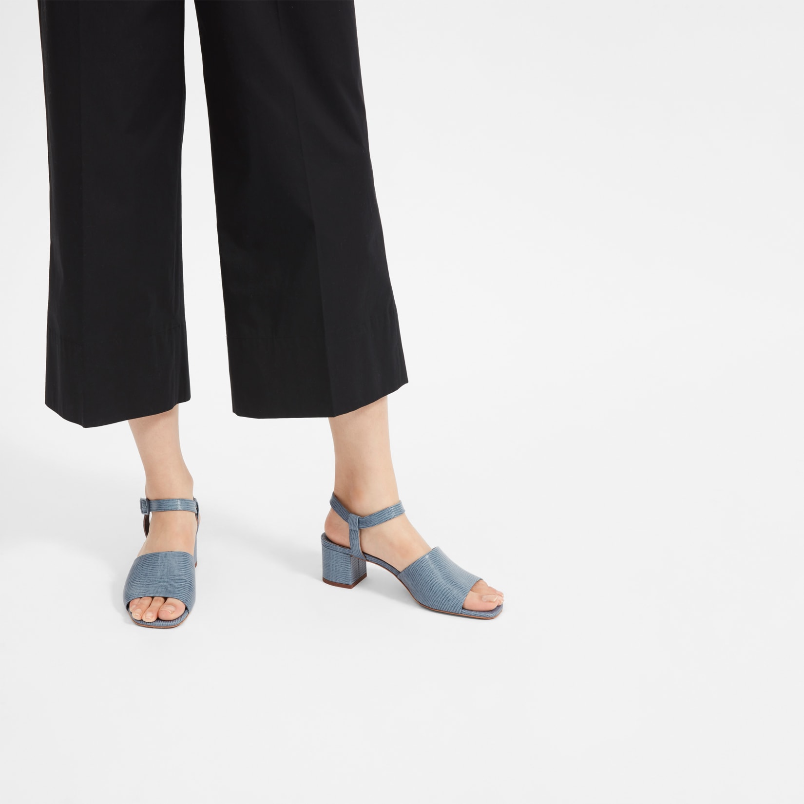 dusty blue block heels