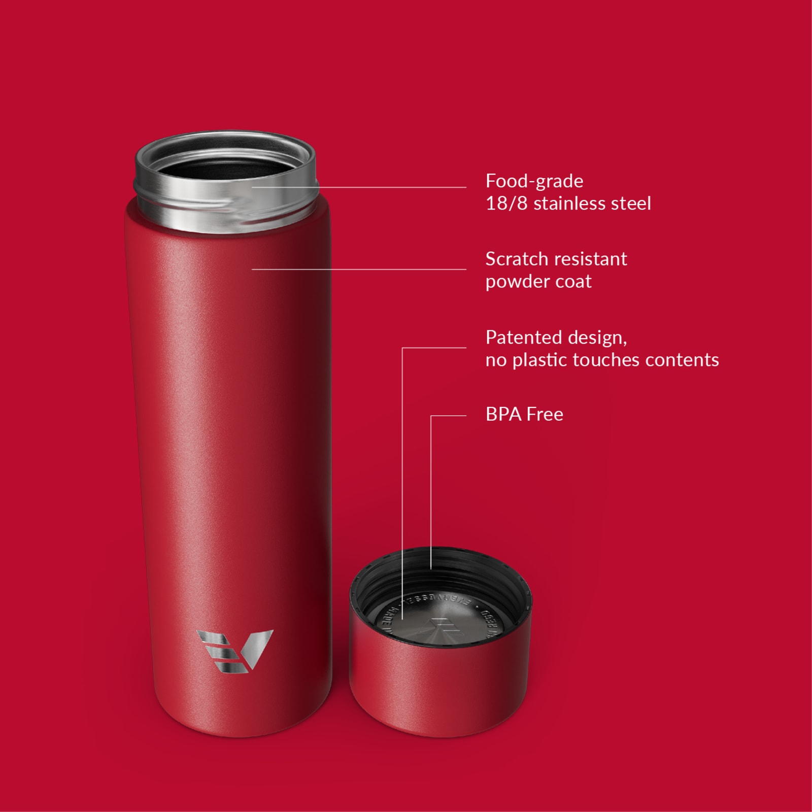 Ever Vessel Mini stainless steel water bottle key features - red