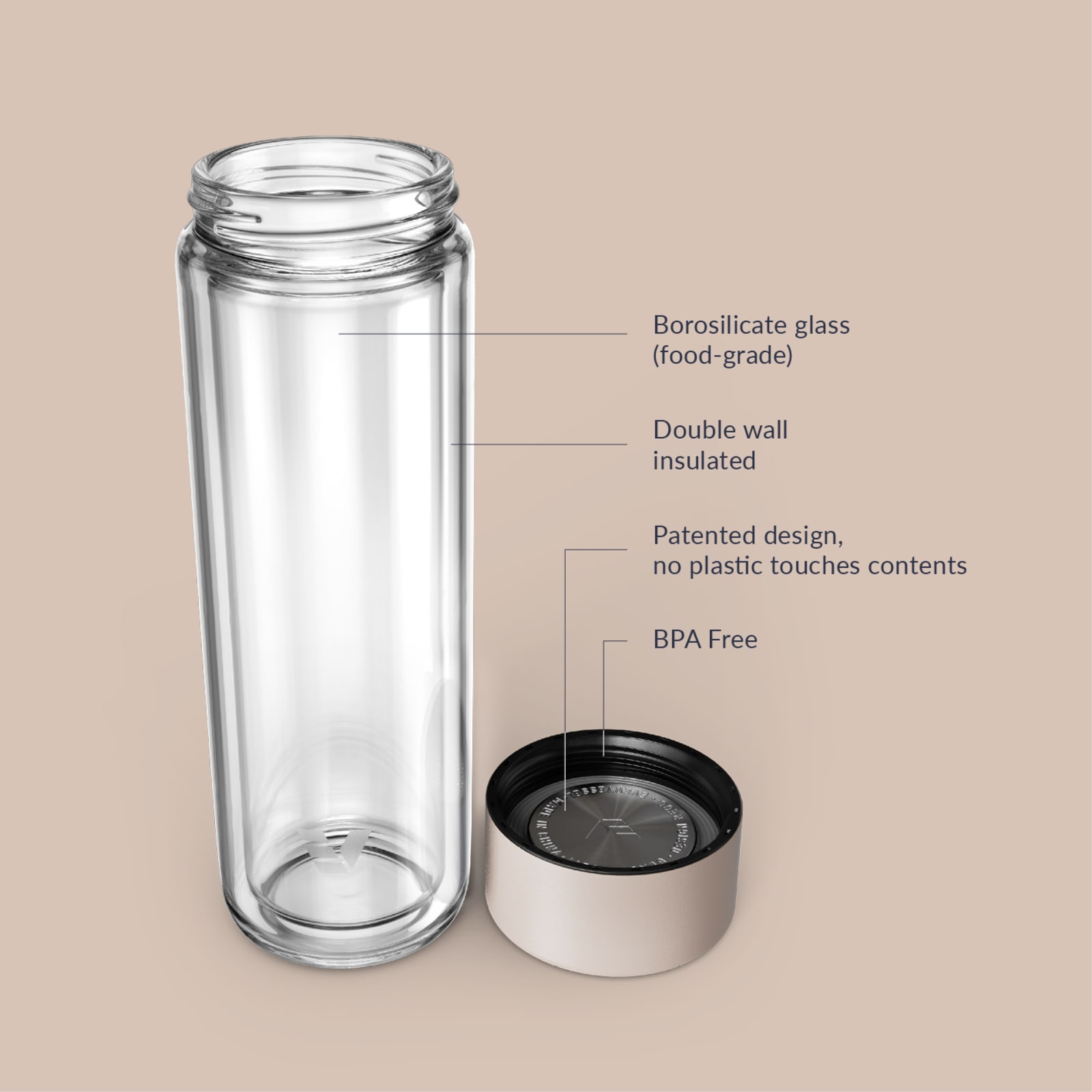 Ever Vessel Glass Multi stainless steel water bottle key features Desert