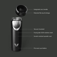 Ever Vessel Maxi vacuum insulated stainless steel water bottle with key features text - black