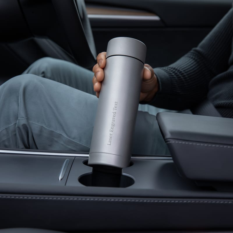 Male in car with a personalized Ever Vessel Multi Plain Stainless Steel water bottle with a bead blasted matte finish