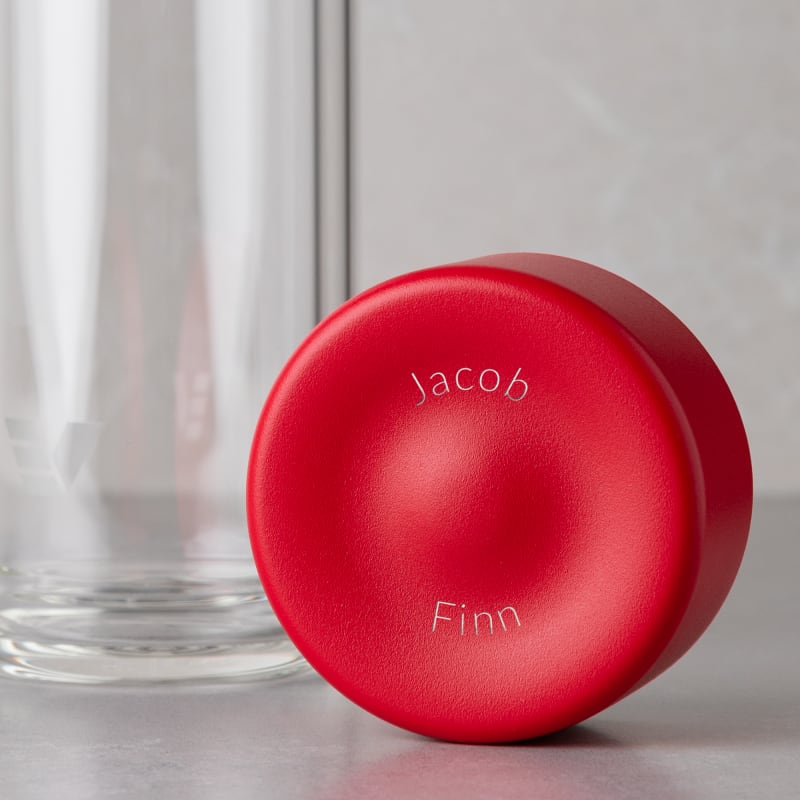 Personalized Ever Vessel Glass Multi Red with a name engraved on the lid