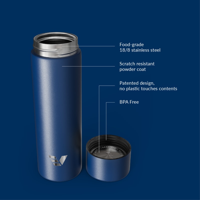 Ever Vessel Mini stainless steel water bottle key features - blue