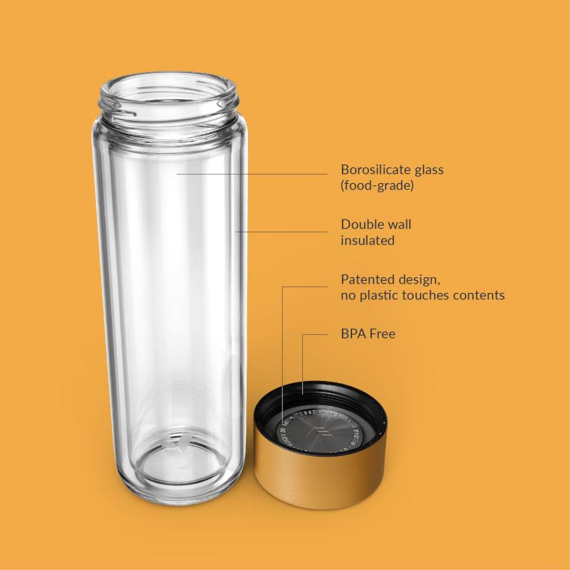 Ever Vessel Glass Multi stainless steel water bottle key features Yellow