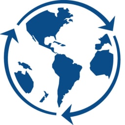 blue globe with an arrow going around it
