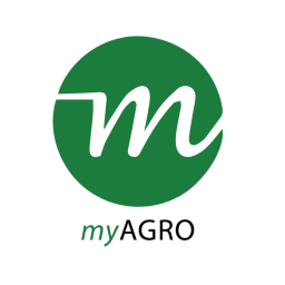A photo of the myAgro logo - a green circle with an "m" in script filling the space, with the text "myAgro" below it..