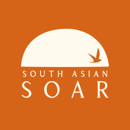 south asian soar written on an orange background with a small bird flying over the text